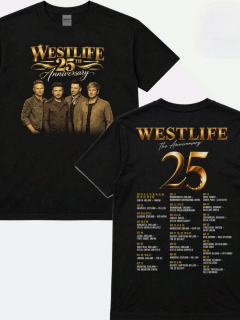 NWT Westlife 25th Anniversary Tour Graphic Tee Black